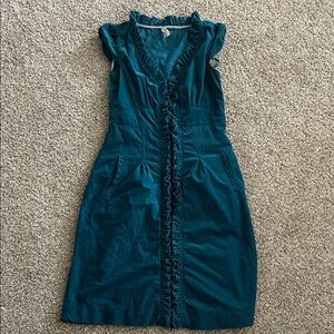 Maeve Anthropologie Teal Corduroy Ruffled Dress size 0